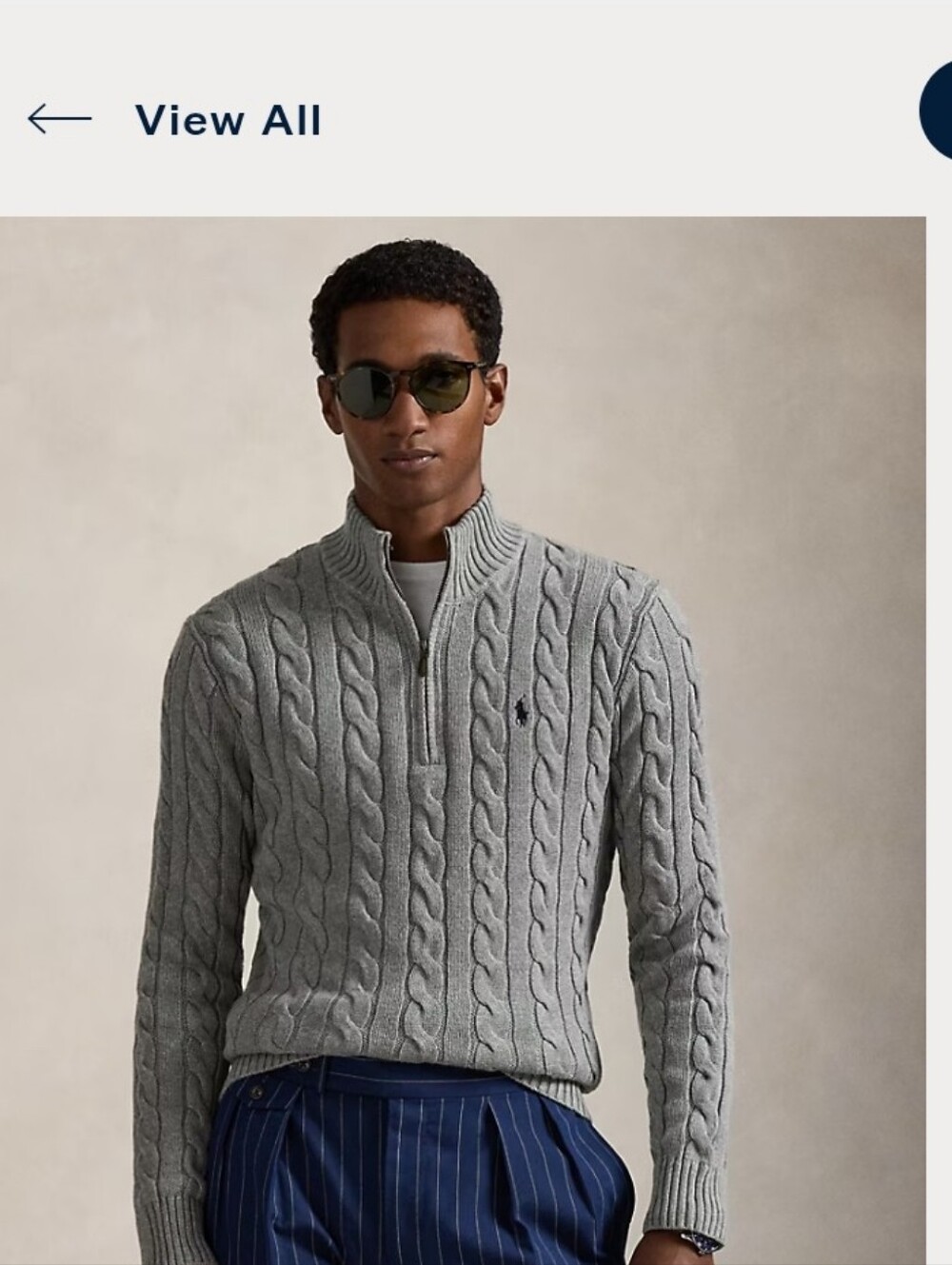 Ralph Lauren Men’s Light Grey Cable-Knit 1/4  Zip Sweater Size XL
